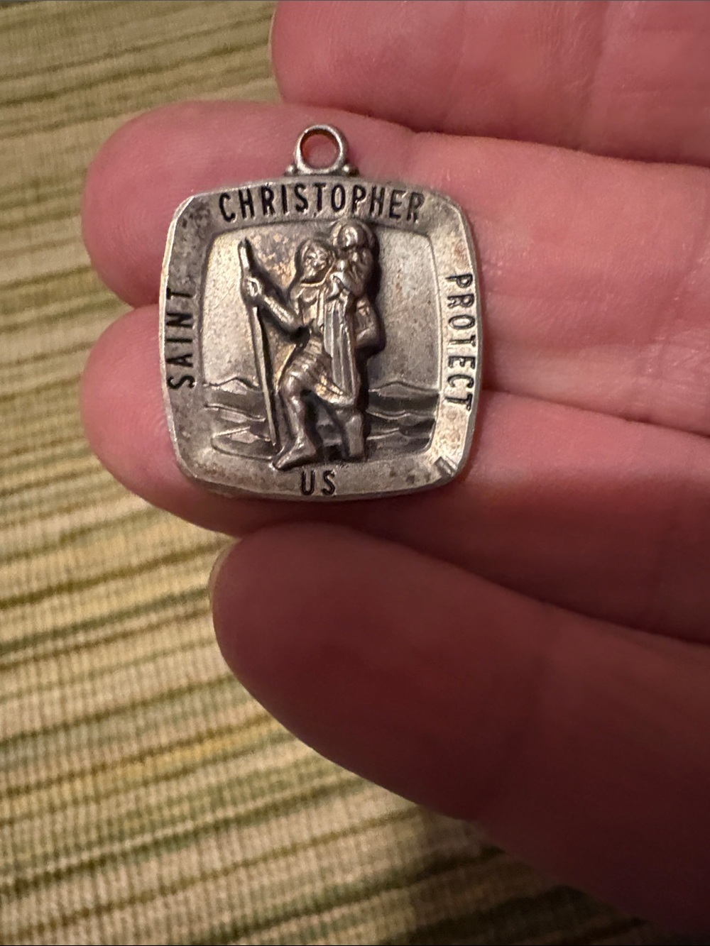 Saint Christopher Square Pendant Necklace in Silver-Tone